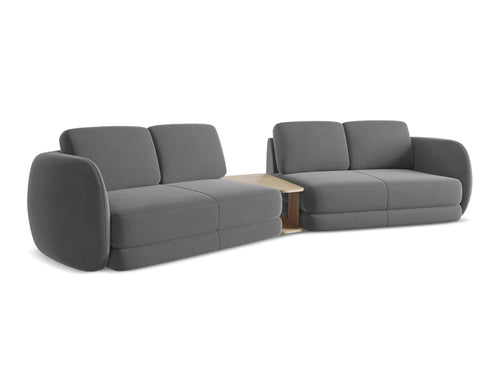 Makamii Canapea Fixa, 4 locuri, Tapitata cu Stofa si Masa de cafea Inclusa, Kiana Velvet 4S-C4 Gri / Negru, l310xA104xH85 cm