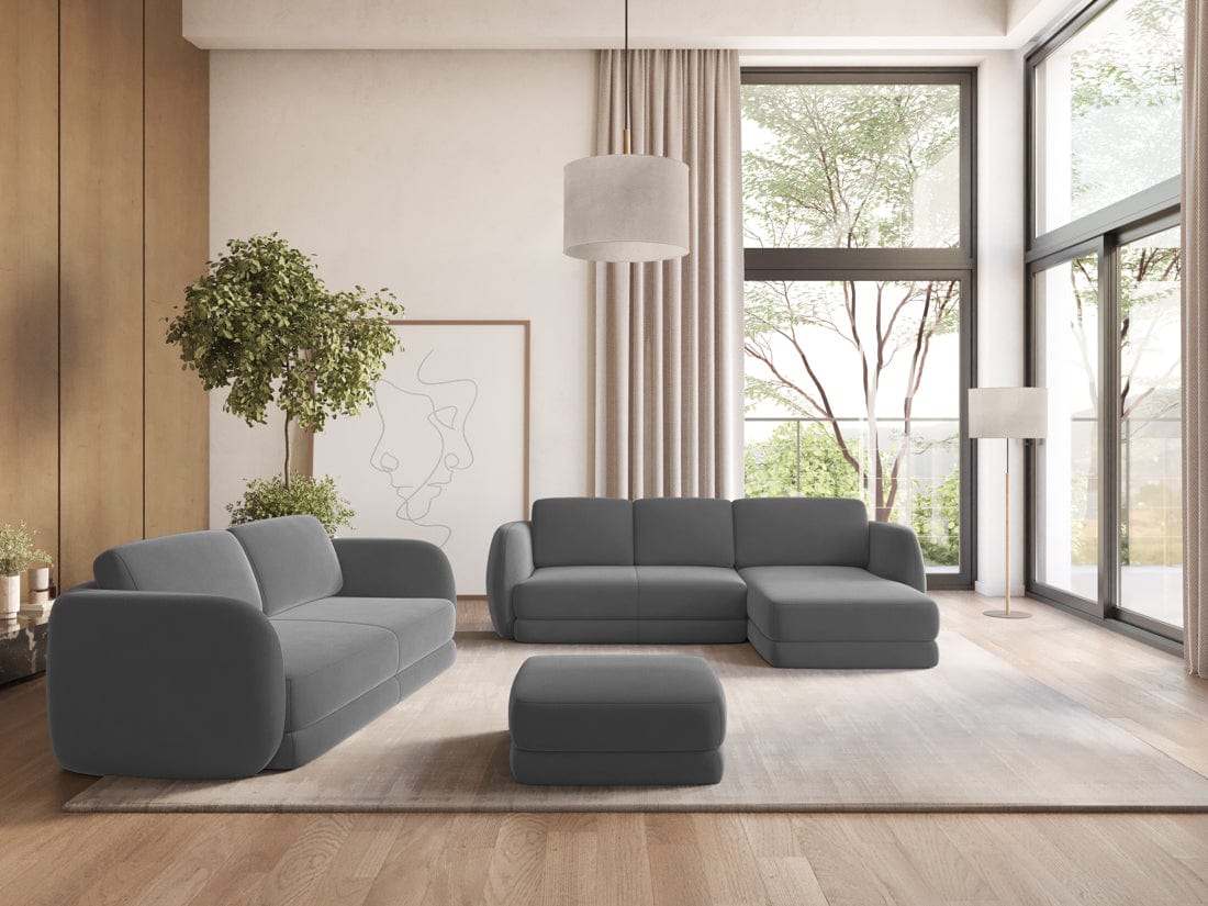 Makamii Canapea Fixa, 4 locuri, Tapitata cu Stofa si Masa de cafea Inclusa, Kiana Velvet 4S-C4 Gri / Negru, l310xA104xH85 cm