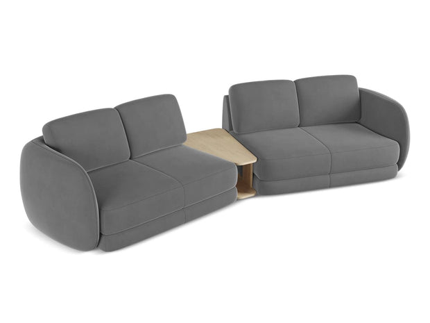 Makamii Canapea Fixa, 4 locuri, Tapitata cu Stofa si Masa de cafea Inclusa, Kiana Velvet 4S-C4 Gri / Negru, l310xA104xH85 cm