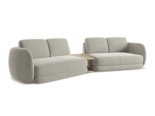 Makamii Canapea Fixa, 4 locuri, Tapitata cu Stofa si Masa de cafea Inclusa, Kiana Velvet 4S-C6 Gri Deschis / Negru, l310xA104xH85 cm