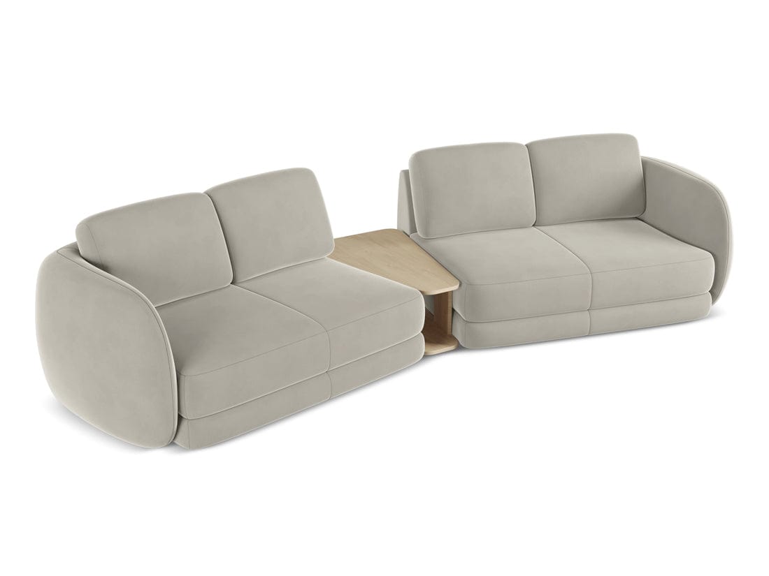 Makamii Canapea Fixa, 4 locuri, Tapitata cu Stofa si Masa de cafea Inclusa, Kiana Velvet 4S-C6 Gri Deschis / Negru, l310xA104xH85 cm