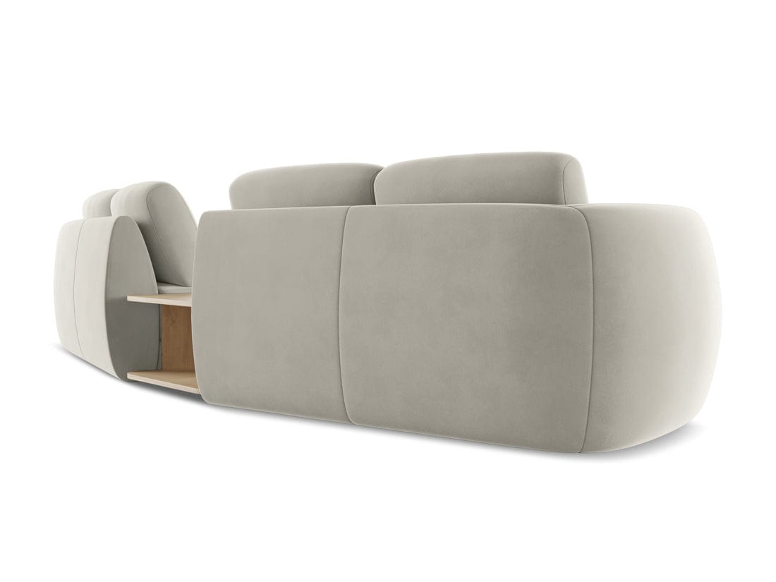 Makamii Canapea Fixa, 4 locuri, Tapitata cu Stofa si Masa de cafea Inclusa, Kiana Velvet 4S-C6 Gri Deschis / Negru, l310xA104xH85 cm