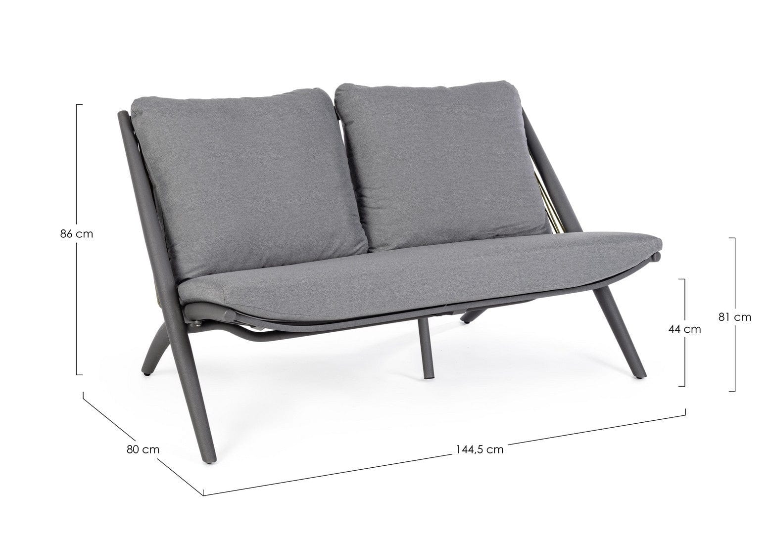 Canapea fixa pentru gradina / terasa, din aluminiu, cu perne detasabile, 2 locuri, Aloha Gri / Antracit, l144,5xA80xH86 cm (16)