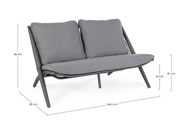 Canapea fixa pentru gradina / terasa, din aluminiu, cu perne detasabile, 2 locuri, Aloha Gri / Antracit, l144,5xA80xH86 cm (16)