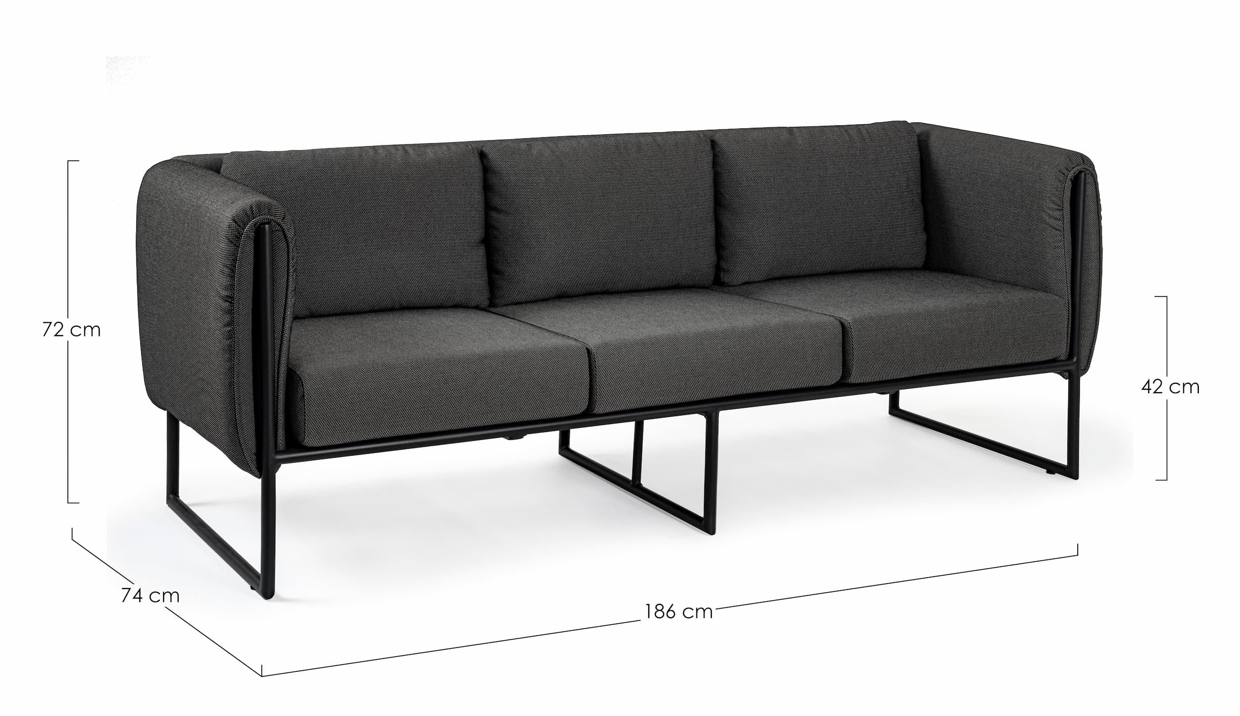 Canapea fixa pentru gradina / terasa, din aluminiu tapitata cu stofa, 3 locuri, Pixel Antracit, l186xA74xH72 cm (8)