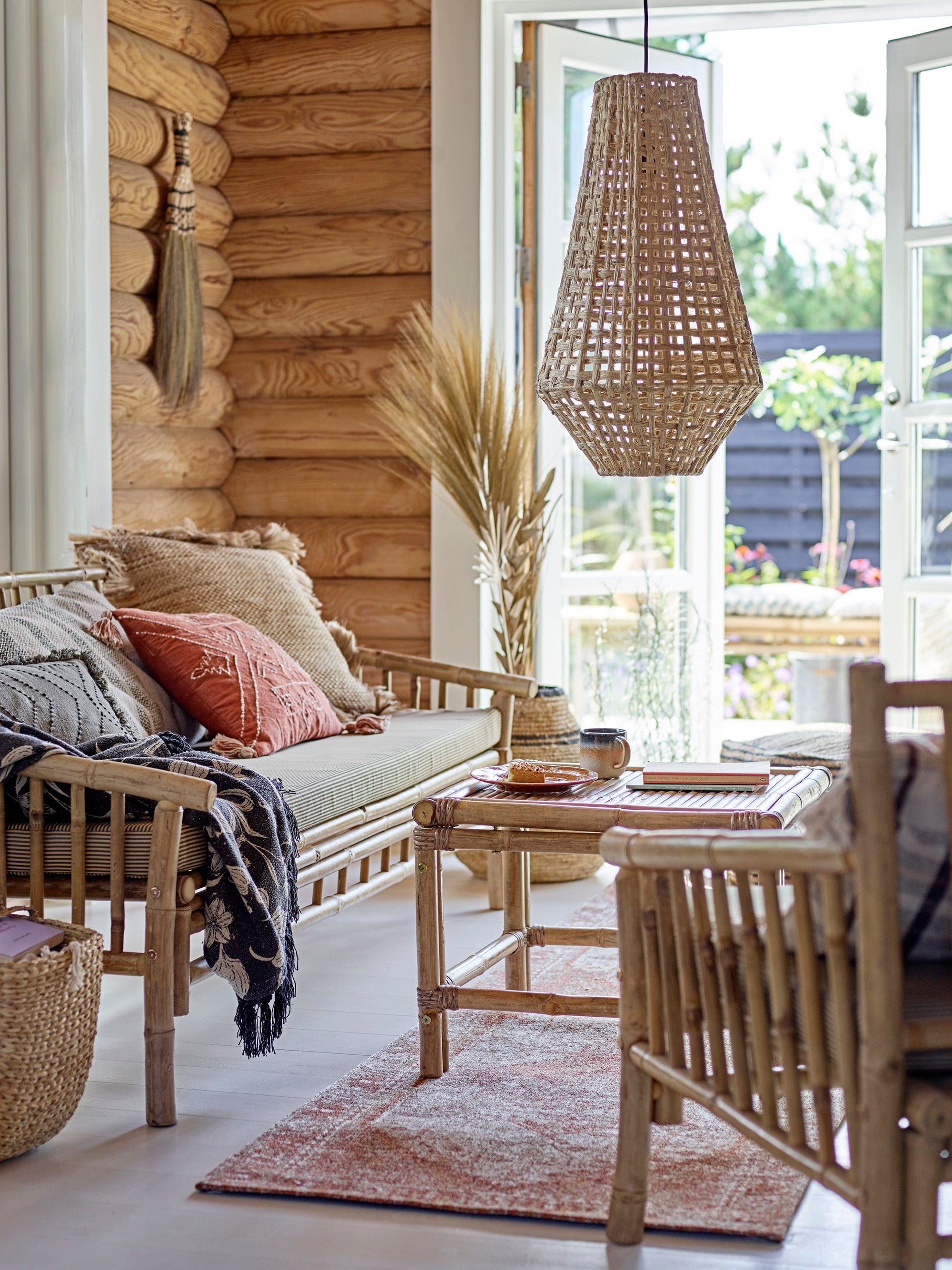 Bloomingville Canapea Fixa pentru gradina / terasa, din bambus, 3 locuri, Sole Natural, l175xA77xH75 cm