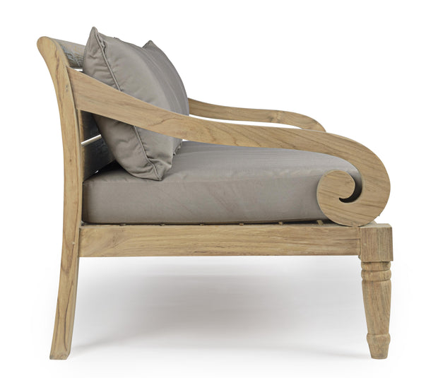 Canapea fixa pentru gradina / terasa, din lemn de tec, 3 locuri, Karuba Grej / Natural, l165xA80xH75 cm (1)