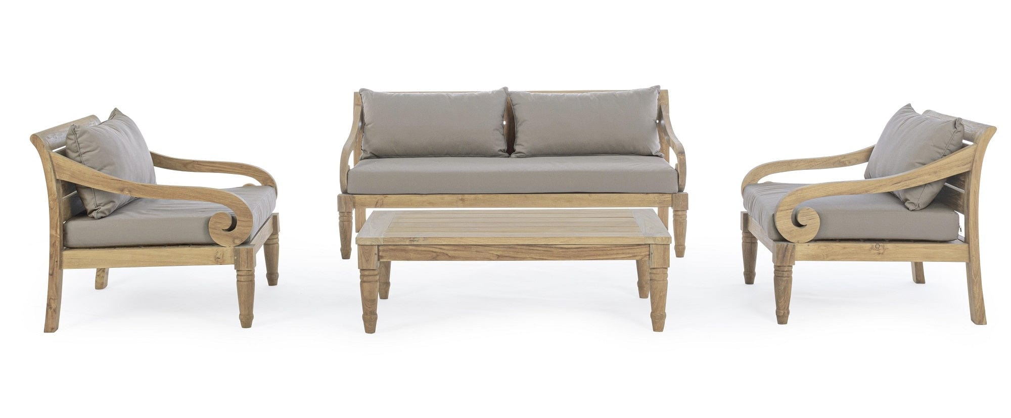 Canapea fixa pentru gradina / terasa, din lemn de tec, 3 locuri, Karuba Grej / Natural, l165xA80xH75 cm (2)