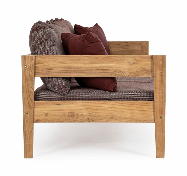 Canapea fixa pentru gradina / terasa, din lemn de tec, cu perne detasabile, 3 locuri, Kobo Burgundy / Natural, l190xA90xH79 cm (5)