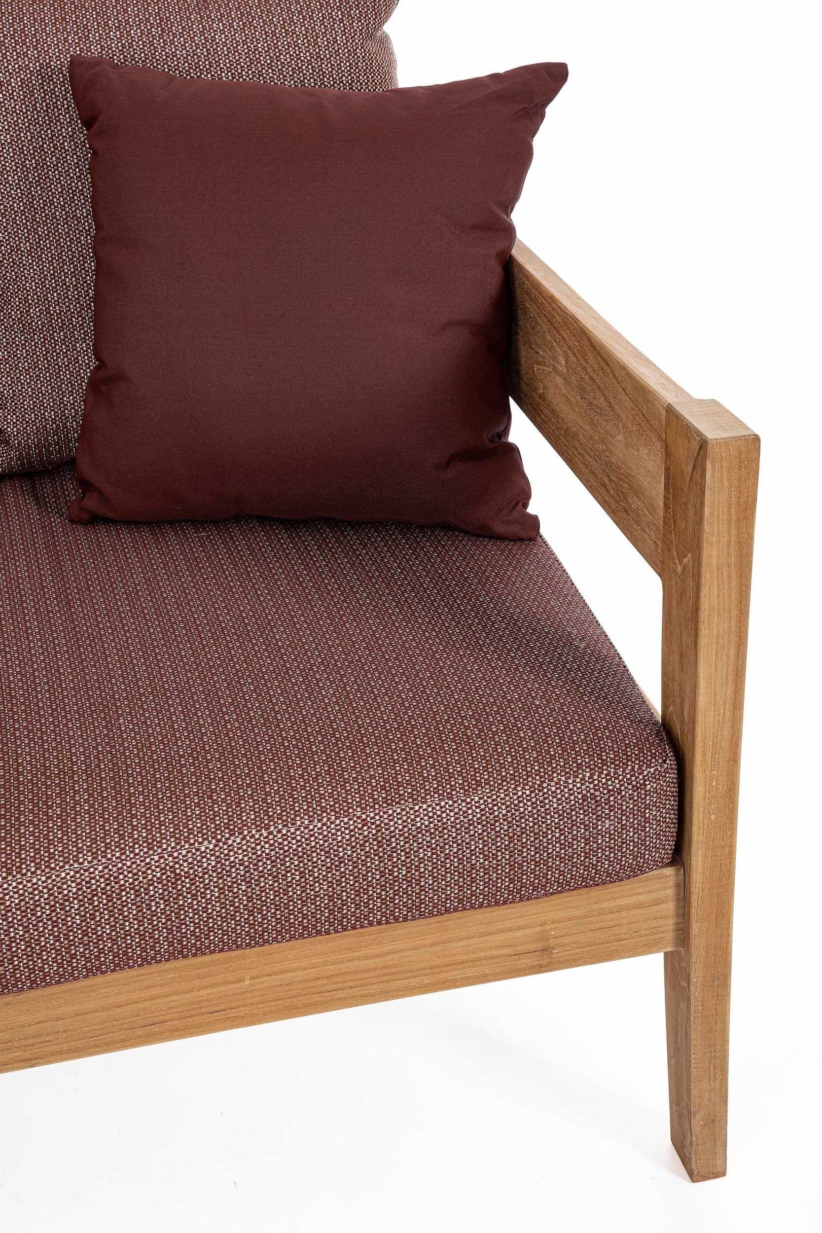 Canapea fixa pentru gradina / terasa, din lemn de tec, cu perne detasabile, 3 locuri, Kobo Burgundy / Natural, l190xA90xH79 cm (8)