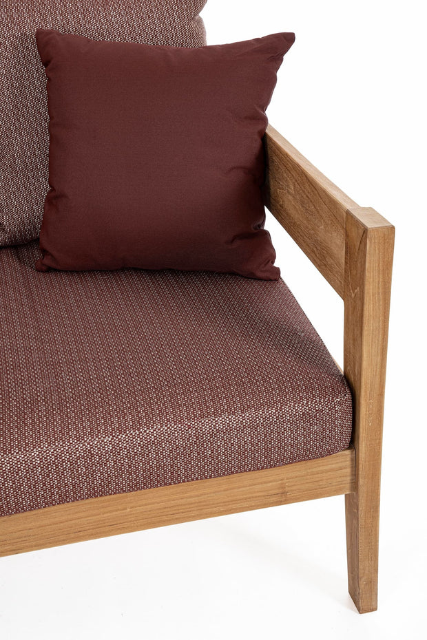 Canapea fixa pentru gradina / terasa, din lemn de tec, cu perne detasabile, 3 locuri, Kobo Burgundy / Natural, l190xA90xH79 cm (8)