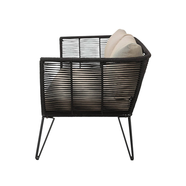 Bloomingville Canapea Fixa pentru gradina / terasa, din metal, 3 locuri, Mundo Negru, l175xA74xH72 cm