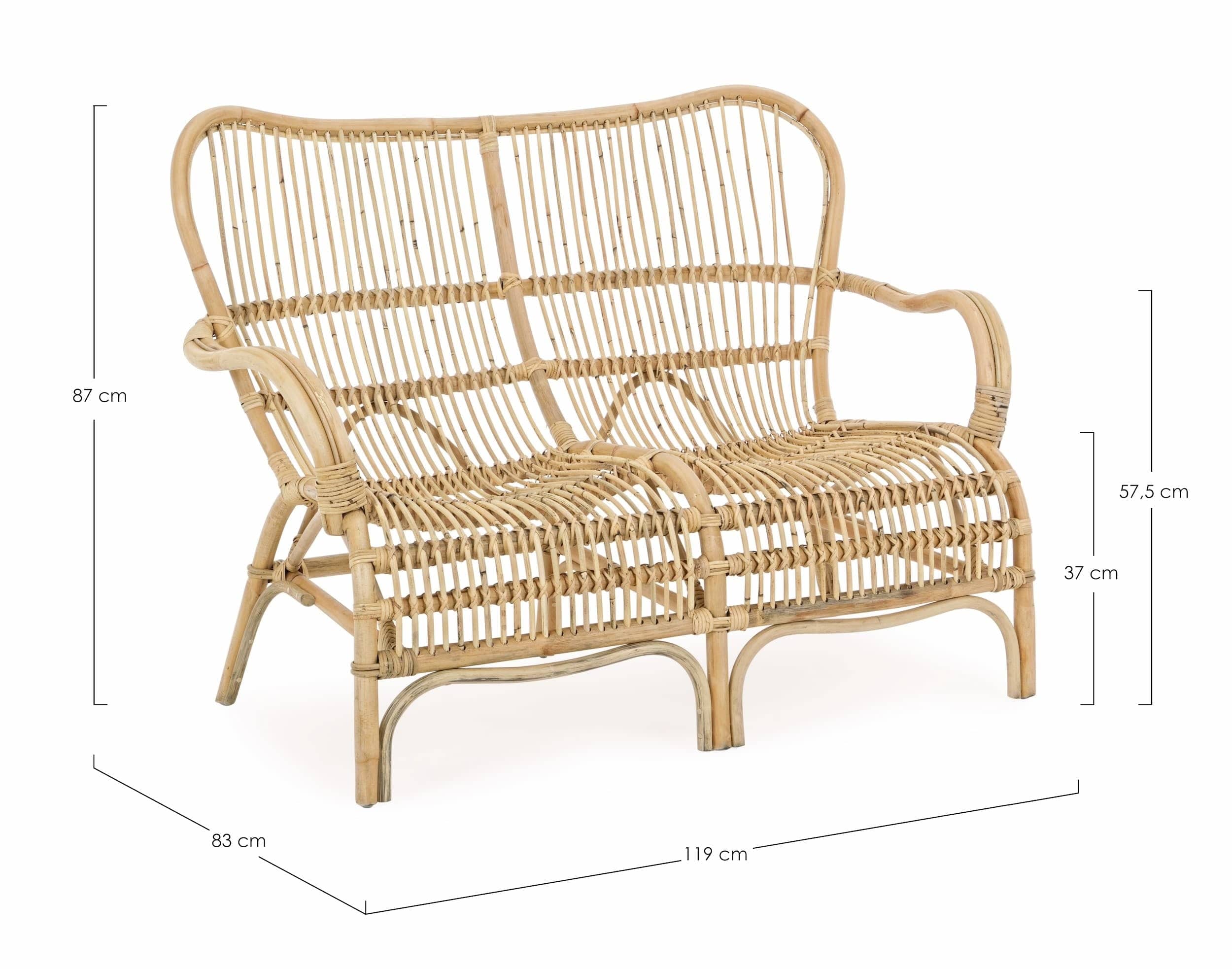 Canapea fixa pentru gradina / terasa, din ratan, 2 locuri, Clarita Natural, l119xA83xH87 cm (4)