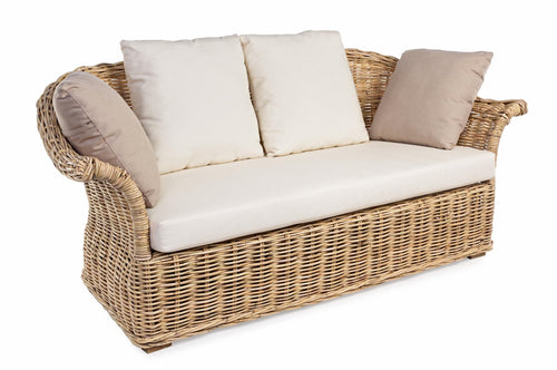 Canapea fixa pentru gradina / terasa, din ratan si lemn de mango, cu perne detasabile, 2 locuri, Pamplona Natural, l173xA77xH80 cm