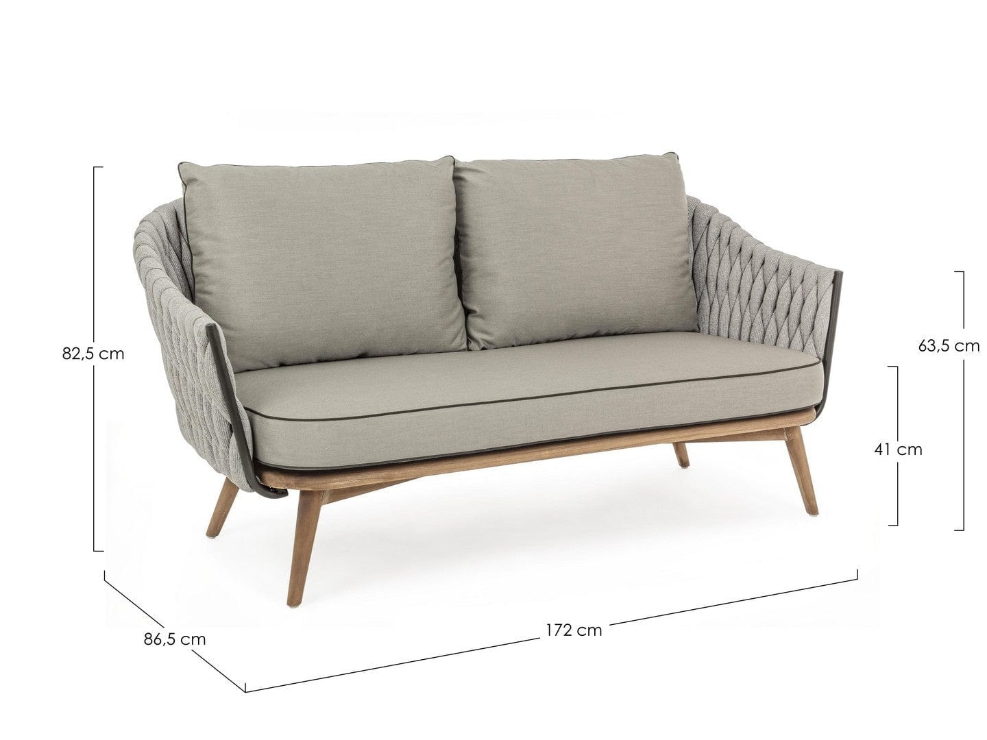 Canapea fixa pentru terasa, din aluminiu si lemn de tec, tapitata cu stofa, 2 locuri Xenia Gri, l172xA86,5xH82,5 cm (7)