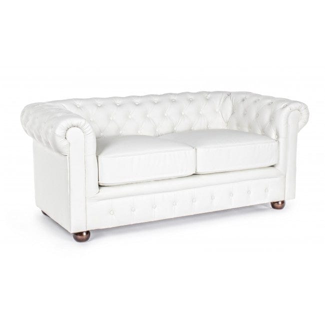 Canapea fixa tapitata cu piele ecologica, 2 locuri Chesterfield Alb, l167xA87xH74 cm