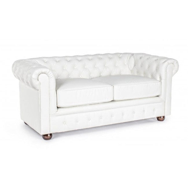Canapea fixa tapitata cu piele ecologica, 2 locuri Chesterfield Alb, l167xA87xH74 cm