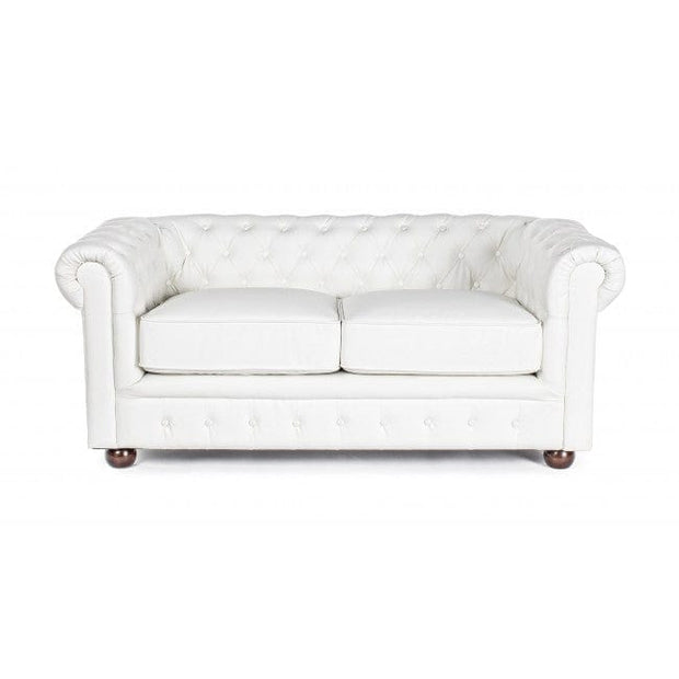Canapea fixa tapitata cu piele ecologica, 2 locuri Chesterfield Alb, l167xA87xH74 cm (1)