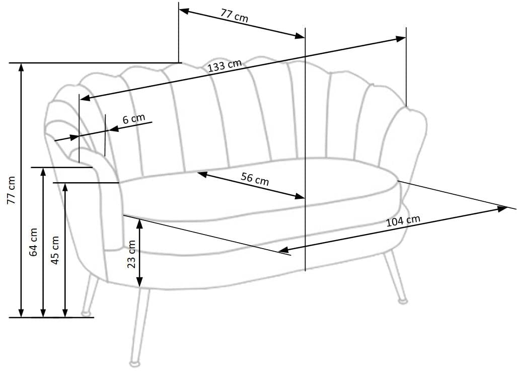 Canapea fixa tapitata cu stofa, 2 locuri Amory XL Velvet Roz Deschis / Auriu, l133xA77xH77 cm (5)
