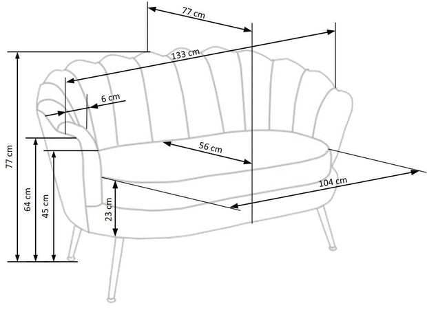 Canapea fixa tapitata cu stofa, 2 locuri Amory XL Velvet Roz Deschis / Auriu, l133xA77xH77 cm (5)