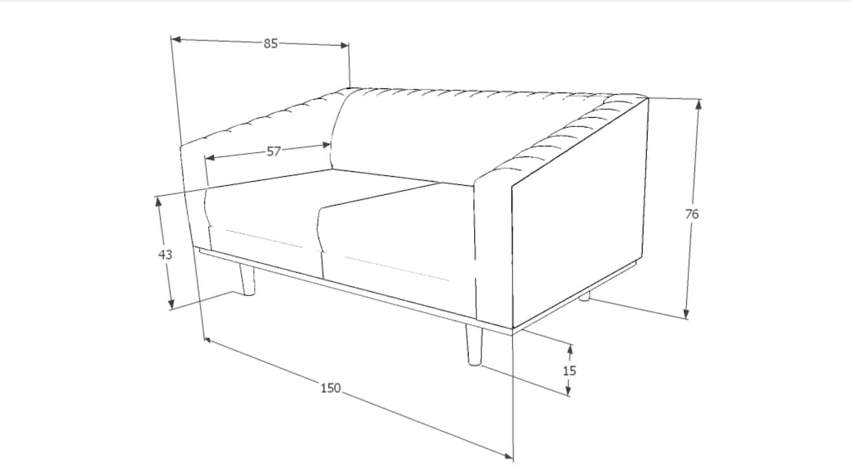 Canapea fixa tapitata cu stofa, 2 locuri Asparo II Velvet Verde Inchis / Wenge, l150xA85xH76 cm (2)