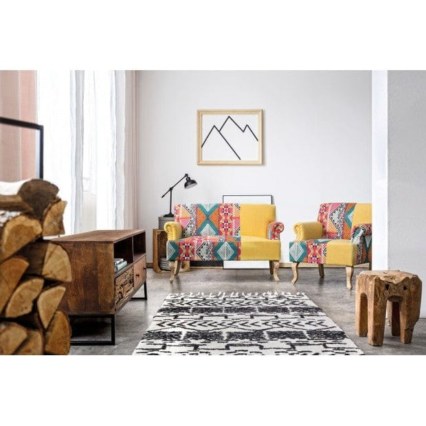 Canapea fixa tapitata cu stofa, 2 locuri Benjamin Patchwork Multicolor, l130xA78,5xH84 cm (4)