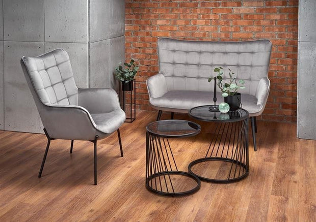 Canapea fixa tapitata cu stofa, 2 locuri Castiel XL Gri / Negru, l129xA99xH100 cm (1)