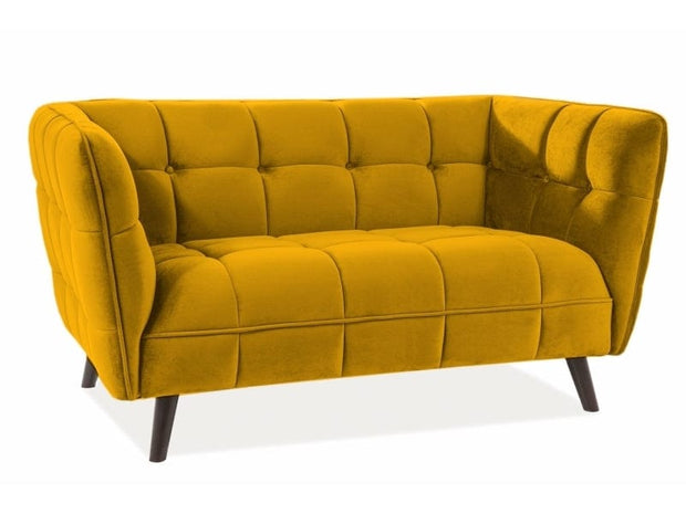 Canapea fixa tapitata cu stofa, 2 locuri Castielli 2 Velvet Mustariu / Wenge, l145xA85xH78 cm