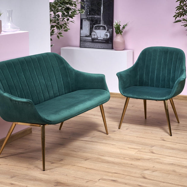 Canapea fixa tapitata cu stofa, 2 locuri Elegy 2 XL Velvet Verde Inchis / Auriu, l132xA62xH78 cm (1)