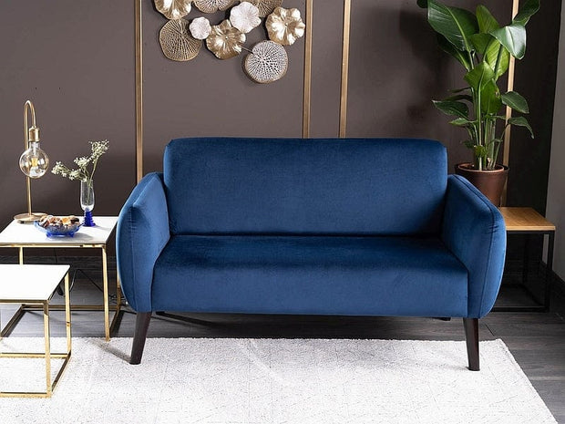 Canapea fixa tapitata cu stofa, 2 locuri Elysia Velvet Bleumarin / Wenge, l145xA75xH80 cm