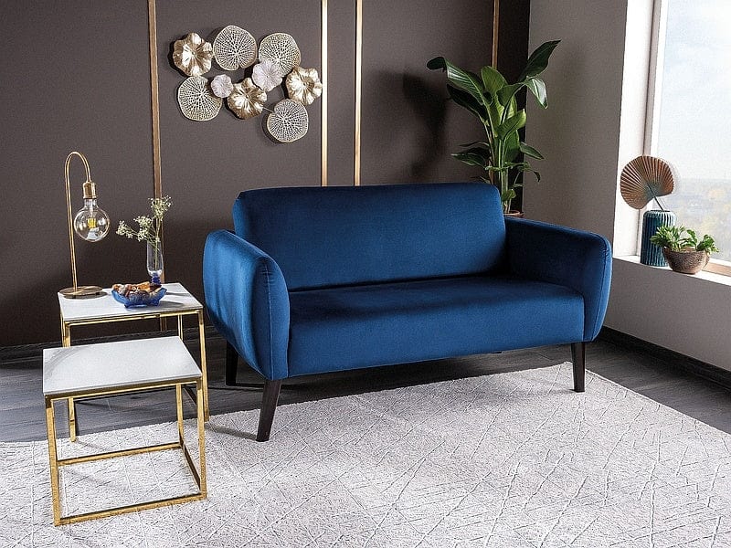 Canapea fixa tapitata cu stofa, 2 locuri Elysia Velvet Bleumarin / Wenge, l145xA75xH80 cm (1)