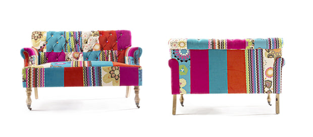 Canapea fixa tapitata cu stofa, 2 locuri Faustin Patchwork Multicolor, l128xA78,5xH83 cm (3)