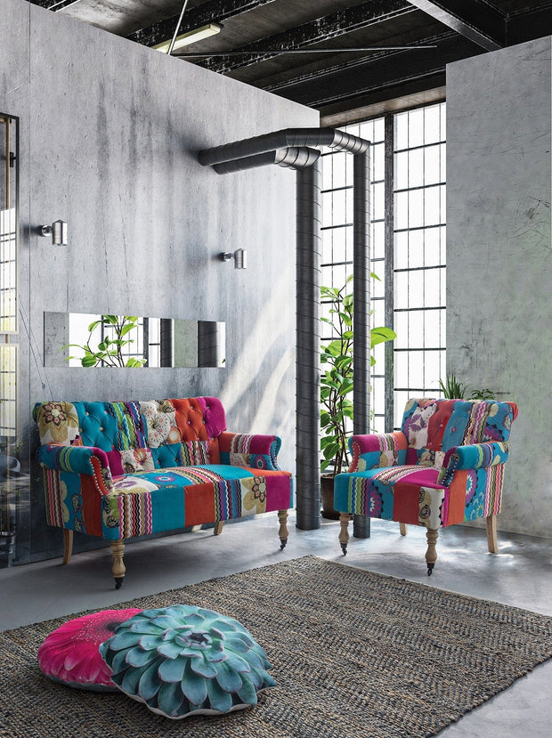 Canapea fixa tapitata cu stofa, 2 locuri Faustin Patchwork Multicolor, l128xA78,5xH83 cm (5)