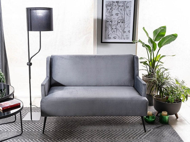 Canapea fixa tapitata cu stofa, 2 locuri Gwen Velvet Gri / Negru, l130xA75xH86 cm (1)