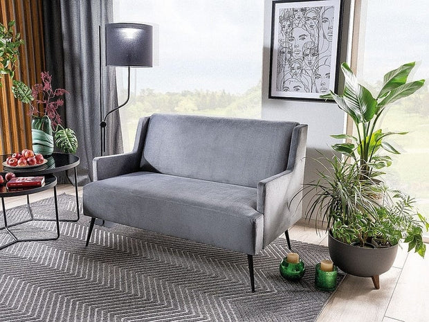 Canapea fixa tapitata cu stofa, 2 locuri Gwen Velvet Gri / Negru, l130xA75xH86 cm (2)