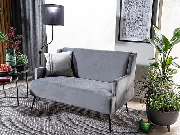 Canapea fixa tapitata cu stofa, 2 locuri Gwen Velvet Gri / Negru, l130xA75xH86 cm (3)