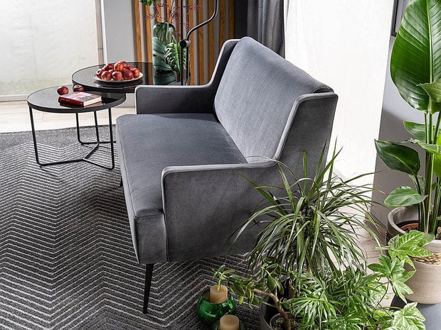 Canapea fixa tapitata cu stofa, 2 locuri Gwen Velvet Gri / Negru, l130xA75xH86 cm (4)