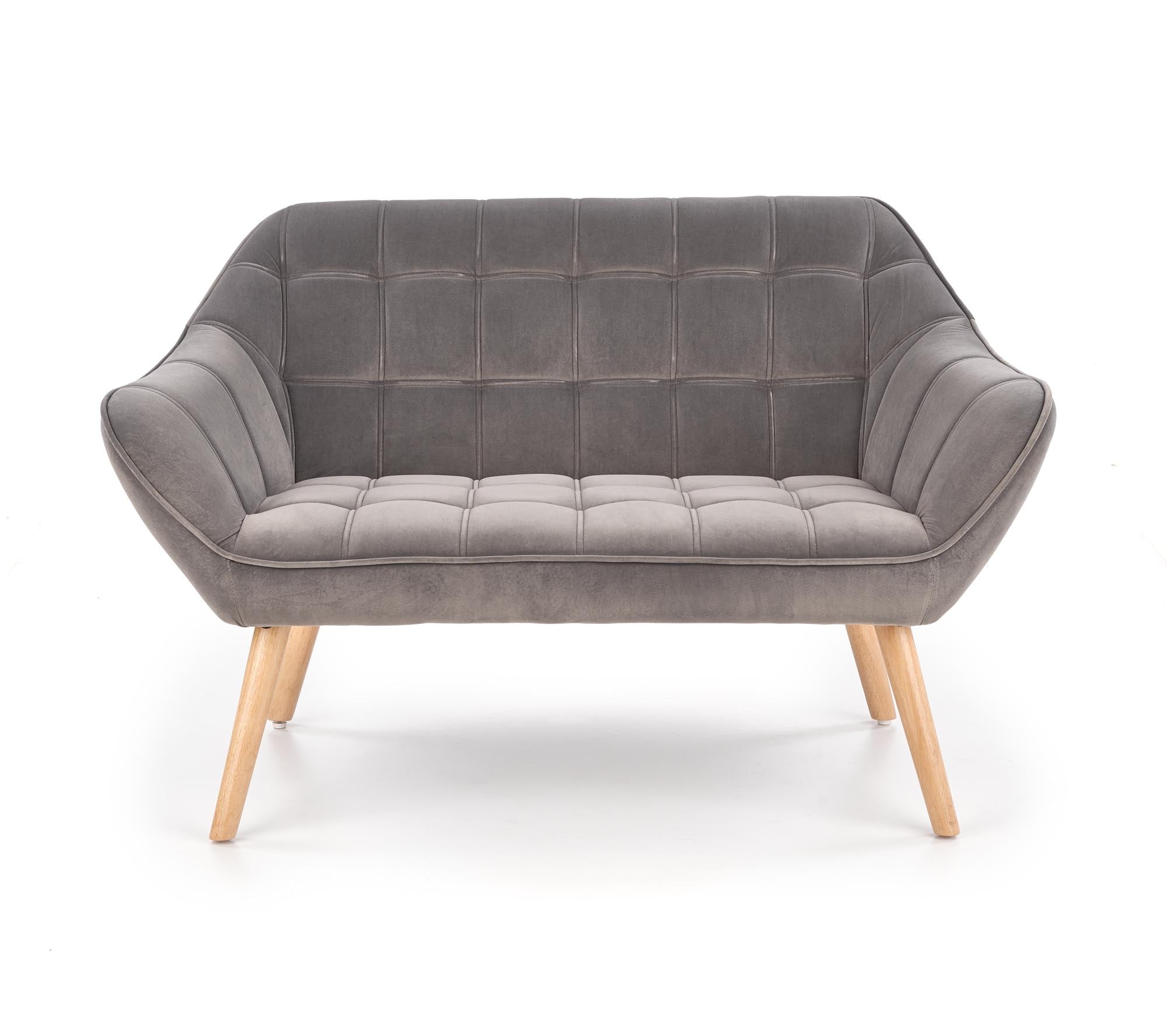 Canapea fixa tapitata cu stofa, 2 locuri Romulus XL Velvet Gri / Natural, l128xA75xH75 cm (2)