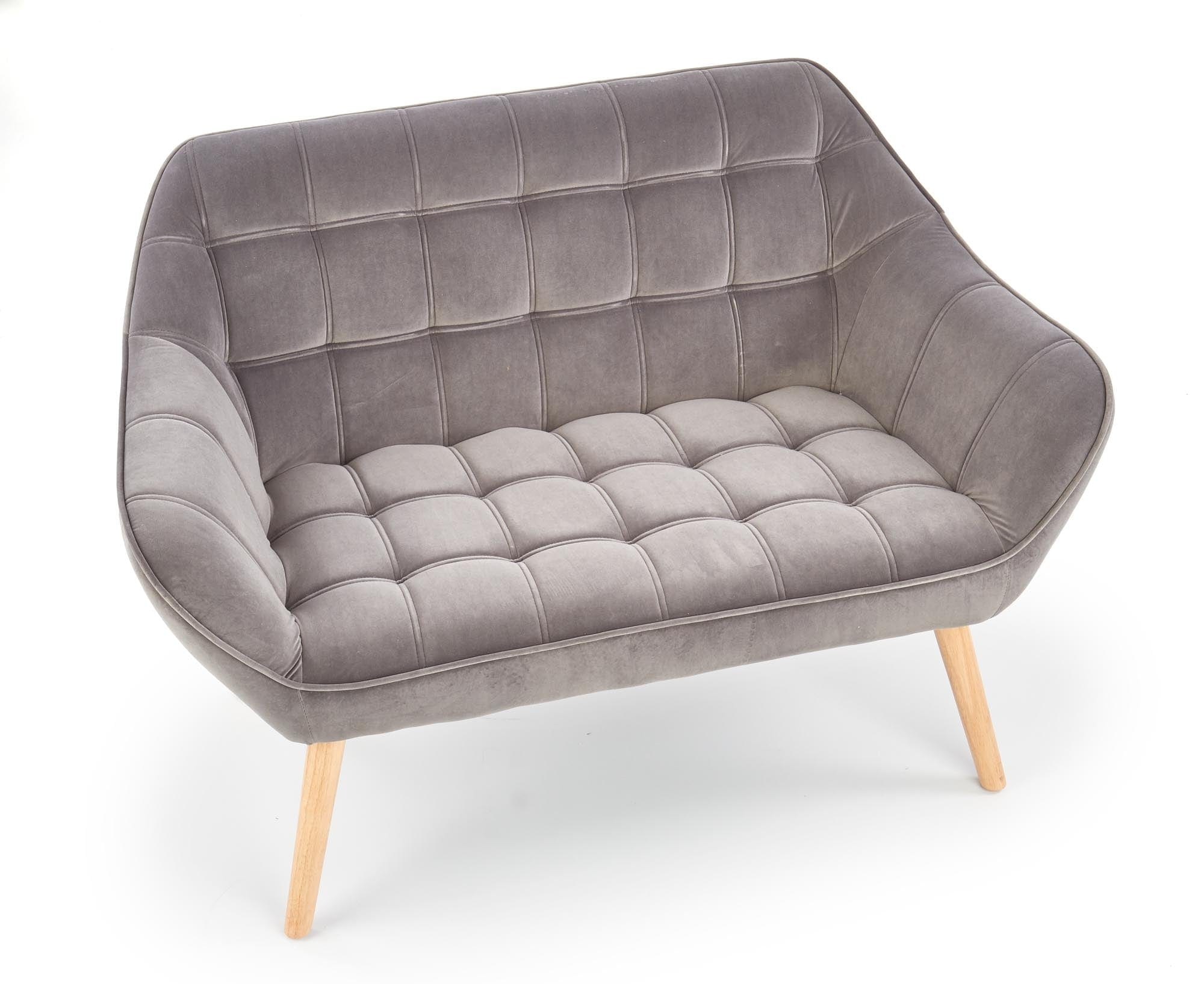 Canapea fixa tapitata cu stofa, 2 locuri Romulus XL Velvet Gri / Natural, l128xA75xH75 cm (6)