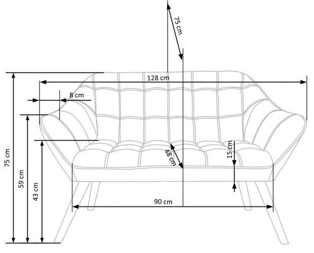 Canapea fixa tapitata cu stofa, 2 locuri Romulus XL Velvet Gri / Natural, l128xA75xH75 cm (10)