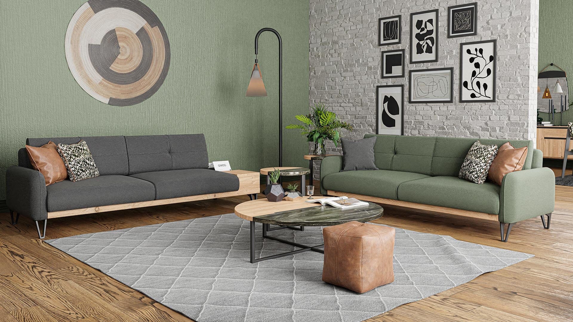 Dogtas Canapea fixa tapitata cu stofa, 3 locuri, cu masuta de cafea, Solid Right Antracit, l236xA106xH83 cm