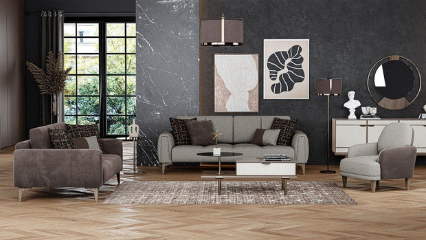 Dogtas Canapea fixa tapitata cu stofa, 3 locuri, Gift Grej, l228xA102xH86 cm