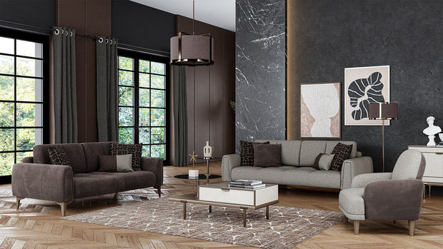 Dogtas Canapea fixa tapitata cu stofa, 3 locuri, Gift Grej, l228xA102xH86 cm