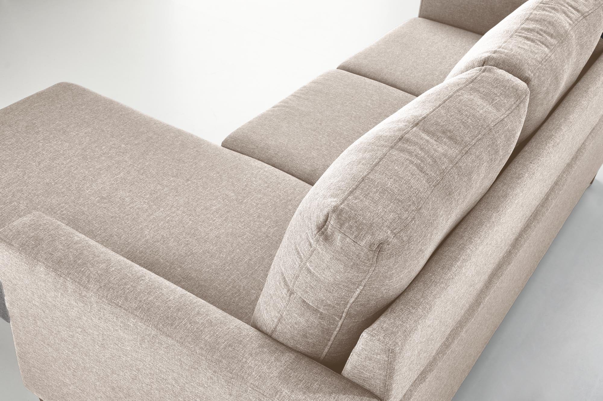 Canapea fixa tapitata cu stofa, 3 locuri, Taburet Inclus, Gerson Bej / Negru, l180xA130xH80 cm (1)