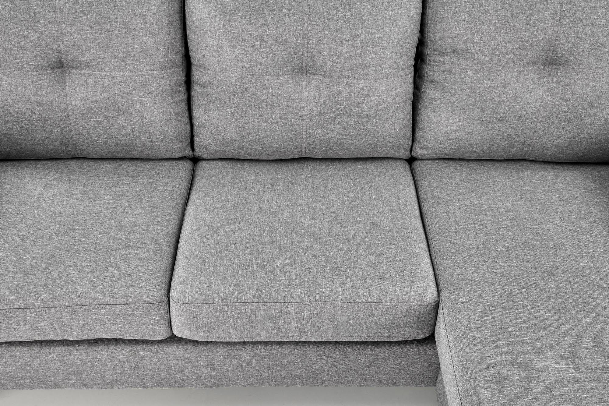 Canapea fixa tapitata cu stofa, 3 locuri, Taburet Inclus, Gerson Gri / Negru, l180xA130xH80 cm (4)