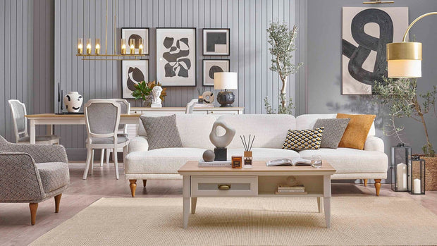 Dogtas Canapea fixa tapitata cu stofa, 4 locuri, Toscana Crem, l260xA92xH80,5 cm