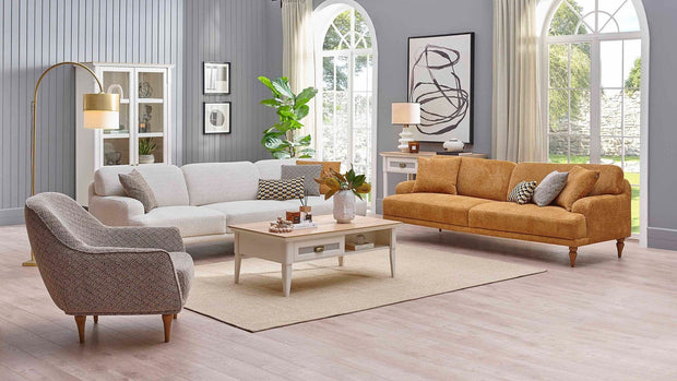 Dogtas Canapea fixa tapitata cu stofa, 4 locuri, Toscana Crem, l260xA92xH80,5 cm