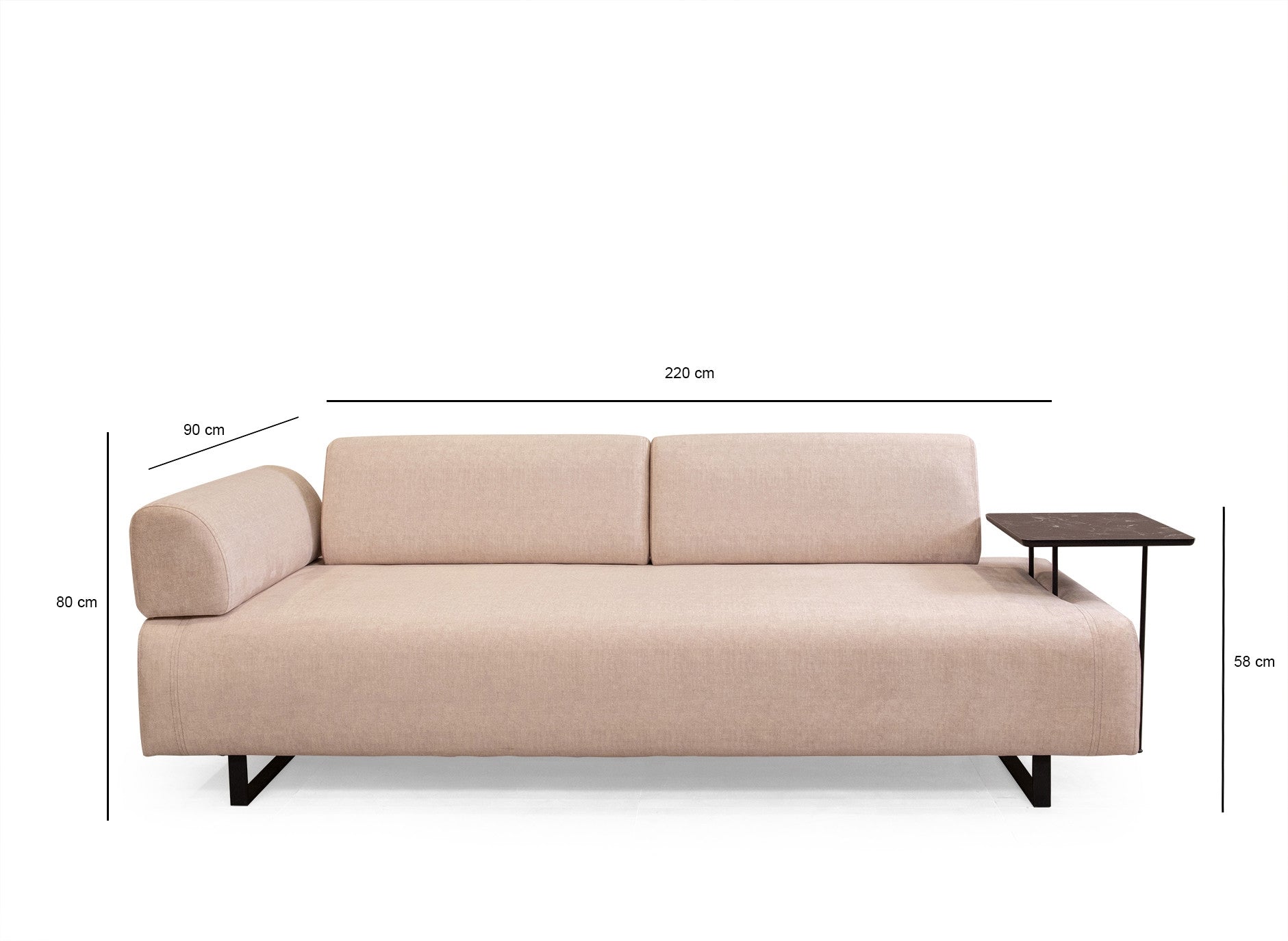 Canapea Infinity Ivoir Functie Sleep, cu Spuma Poliuretanica, 3 Locuri, Suprafata de Dormit 210x90 cm, tapitata cu Stofa Easy Clean, Spatar si Cotiere Detasabile, Masuta de Cafea si Perne Incluse, l220xA90xH80 cm (11)