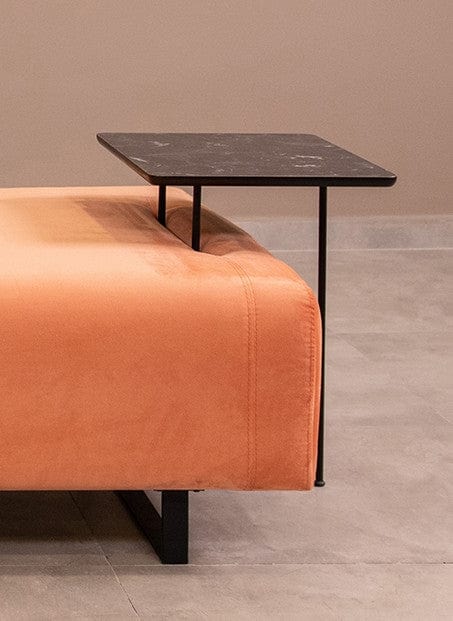 Asir Canapea Infinity Velvet Somon Functie Sleep, cu Spuma Poliuretanica, 3 Locuri, Suprafata de Dormit 210x90 cm, tapitata cu Stofa Easy Clean, Spatar si Cotiere Detasabile, Masuta de Cafea si Perne Incluse, l220xA90xH80 cm