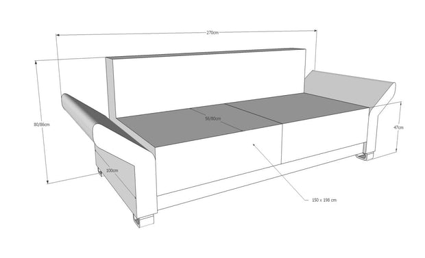 Benix Canapea Lota Sofia 19 Extensibila cu Arcuri Ondulate si Spuma Poliuretanica, 3 Locuri, Suprafata de Dormit 198x150 cm, tapitata cu Stofa Easy Clean, cu Lada de Depozitare, Cotiere Reglabile, Perne Incluse, l270xA100xH80 cm